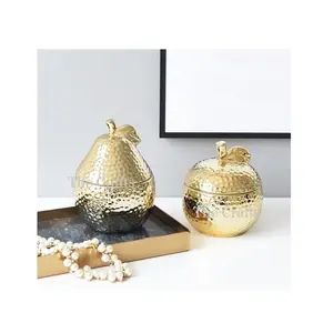 Set Of Two Different Shapes And Size Chocolate Serving Container Gold Color Stainless Steel Nut Server For Tabletop