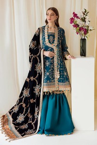 2024 SSUMAIRA COLLECTION Modest Dress Elegant <b>Embroidered</b> Chiffon Party Shirt Long Organza Velvet <b>Shawl</b> Dyed Raw Trouser - Product Image 2