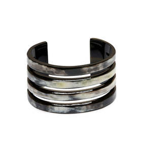 Buffalo Horn Cuff Dark Grey Black Ribbed Handmade Natural Eco-Friendly <b>Love</b> Open Bracelet Wide Statement Fashion <b>Bangle</b> - Product Image 4