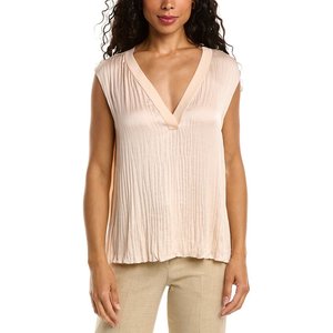 Blusa da donna Vince senza maniche con doppio scollo a V in chiffon rosa francese lavorato a maglia, ricamata vintage, tinta unita, taglie XS-XL, per l'autunno - Product Image 1