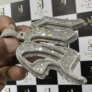 925 plata esterlina VVS Moissanite diamante nombre inicial Logo colgante Hip Hop joyería hombres Iced Out personalizado letra colgante - Product Image 5