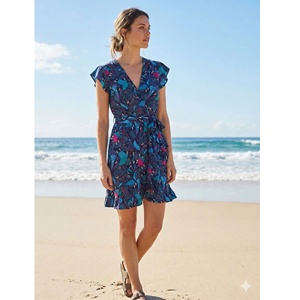 Elegant <b>Sweet</b> Rayon Candy Color Solid Printed Short-Sleeved V-neck Button Office Dress Eco-Friendly Natural A-Line Woven - Product Image 1