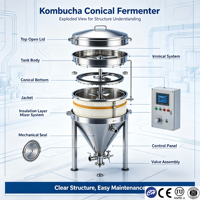 Cuve de Fermentation Conique en Acier Inoxydable 304 pour Brasserie, Fermenteur à Vin, Cuve de Maturation OEM SS304 CE ISO pour la Transformation Alimentaire