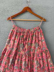 Adjustable Natural Block Print Cotton Maxi <b>Skirt</b> Elegant Bohemian <b>Long</b> Boho Dress <b>Pleat</b> Women's Tiered Mini <b>Skirt</b> Drawstring - Product Image 4