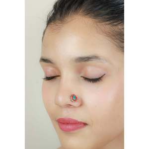 Piercing Nasal de Plata 925 con Coral y Turquesa, Joyería Nazakat para Bodas - Product Image 2