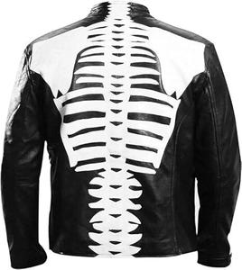 Chaqueta de esqueleto de cuero negro EDICIÓN DE Halloween para hombres y mujeres-ropa de abrigo de Cosplay de huesos blancos espeluznantes - Product Image 4