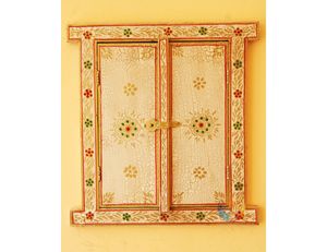 Décoration murale Jharokha de fenêtre en bois peinte à la main indienne artisanale pour décor de ferme et de bureau à domicile - Product Image 6