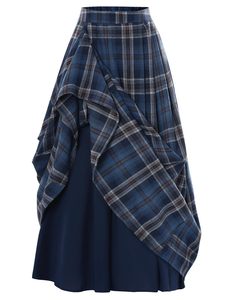 Jupe longue plissée asymétrique vintage à taille haute pour femme, en tissu tissé, confortable, infroissable et réversible, idéale pour l'automne - Product Image 1