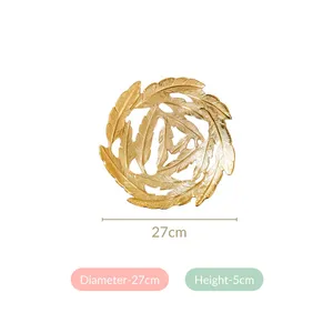 Plateau décoratif en métal fait main de luxe avec plume d'or pour le service à la maison et à l'hôtel disponible en vrac - Product Image 4