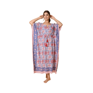 Robe caftan indienne 100% en coton imprimé bloc modeste à la main robe longue quotidienne ample à fleurs - Product Image 1