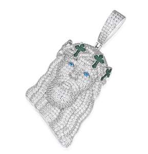 Colgante de Cruz Verde de Jesús con Piedras de Moissanita VVS, Colgante de Plata con Moissanita Real de Corte Redondo, Estilo Hip-hop - Product Image 3