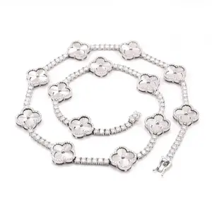 Luxury 925 Sterling <b>Silver</b> Hip Hop Clover Tennis <b>Chain</b> Moissanite Four Leaf Diamond VVS <b>Men</b> Jewelry Trend - Product Image 2