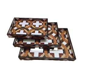 Decorativo personalizado para desayuno, café y té, vajilla de madera de nogal, bandeja de comida, bandeja de madera de acacia para servir con asas de metal - Product Image 4