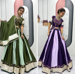 Lehenga Choli traditionnel de couleur verte spéciale Navratri en tissu de coton pur pour les femmes indiennes dans les occasions de festivals - Product Image 6