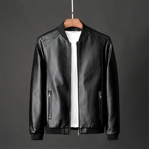 Veste à fermeture éclair en cuir véritable pour homme avec col montant, manches longues et poches décontractées, manteau simple coupe ajustée pour l'automne et l'hiver - Product Image 4