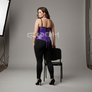 Premium Quality Purple Genuine Leather Underbust Waist Trainer Halter Neck Corset With Front <b>Strap</b> <b>Buckles</b> - Product Image 3