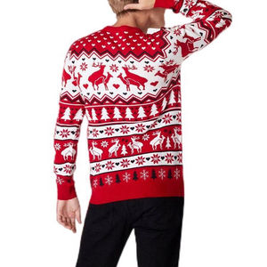 OEM Unisex ciervo Jacquard patrón 100% algodón cuello redondo manga larga Anti-encogimiento Frente Cálido transpirable invierno hombres Jersey de punto - Product Image 6