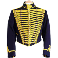 Veste homme napoleonnaïque hussarde neuve, faite main, en laine bleue, col montant, respirante, coupe-vent, reproduction vintage