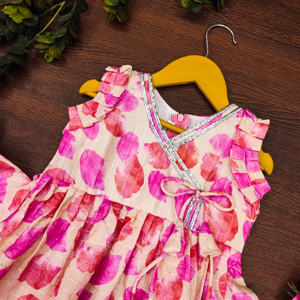 Shoryam Fashion Girls Pink Floral Angrakha Kurti Palazzo Set Ethnic Indian Wear Party <b>Dress</b> Kids Toddlers <b>2</b>-<b>Piece</b> All Seasons - Product Image 2