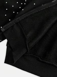 Sudadera con Capucha Negra para Mujer, con Lentejuelas y Cremallera, 100% Algodón, 420GSM, Gruesa, Estilo Urbano Personalizado, Corta, Moda de Invierno - Product Image 3