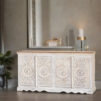 Luxuriöses Sideboard im Western-Stil aus Massivholz mit Türen und Regalen, Weiß, Modernes Design, Farmhaus-Antik-Look, Verstellbar