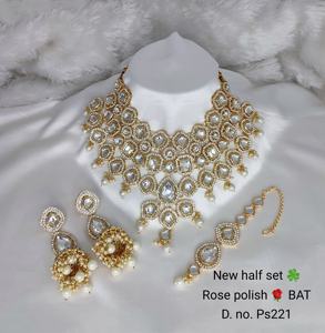 Conjunto de joyas chapadas en oro Kundan tradicional indio y conjunto de collar de cobre para mujeres y niñas accesorios indios joyería Mujer - Product Image 6