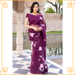 Saree élégant imprimé pour femmes tissu Georgette doux et fluide vente à l'exportation pour la fête et le mariage vêtements ethniques en soie - Product Image 5