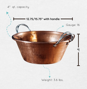 Bol en cuivre poli fait main au design vintage avec poignée en boucle, sans plomb, écologique, compatible lave-vaisselle, pour mélanger confitures et préparer les aliments - Product Image 3