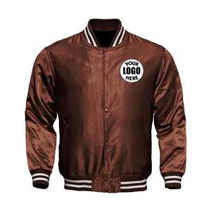 Veste d'université en satin pour hommes 100% polyester, boutons pression de baseball, logo cousu à l'avant, teint en hiver, support de produit OEM - Product Image 5