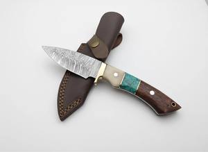 Damascus Fixed Blade Industrial Grade OEM Skinner <b>Knife</b> Wood Handle with Vertical Leather <b>Sheath</b> Full Tang Hunting Camping <b>Knife</b> - Product Image 4