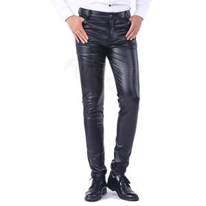 Wholesale Price Custom Made Straight Lightweight High Waist <b>Leather</b> <b>Pants</b> for <b>Men</b> with Custom Logo Unique Design Button Fly - Product Image 1