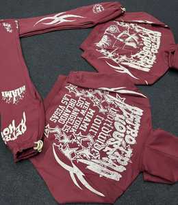 Recién llegado, conjuntos de chándal Vintage Unisex para hombre, Jersey lavado con estampado de angustia para todo tipo de clima, sudaderas con capucha, pantalones acampanados, Invierno grueso - Product Image 5