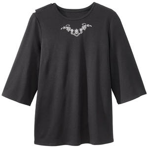 Camisas bordadas de Cirugía de hombro a presión lateral abierto manga de cuarto de recuperación para mujer cuidado en el hogar ropa adaptable para quimio diálisis - Product Image 5