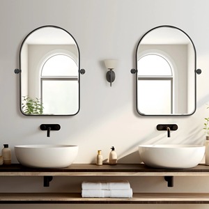 Miroir mural inclinable réglable en métal doré style Art Déco à arche rectangulaire pour double vasque de mariage - Product Image 6