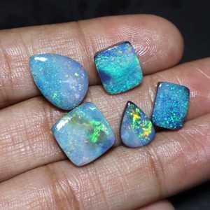 5 Piece Lot Natural Australian Opal Doublet Cabochon Fancy Shape Handmade Multi <b>Fire</b> High Quality Wholesale - Product Image 3