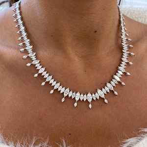 Stunning 22.48ct E VS1 Marquise Cut Lab Grown Diamond Tennis <b>Necklace</b> in 14K White Gold Elegant Gift for Women - Product Image 2