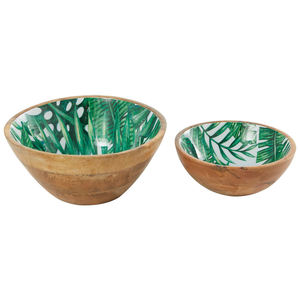 Bols en bois pour servir des aliments salade de fruits émail impression bol décoratif en bois de mangue ensemble de 2 bols de table de cuisine - Product Image 1