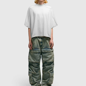 กางเกงยีนส์ขาบานของผู้ชายเทรนด์2025ฤดูหนาวกางเกงยีนส์ทรงหลวมดีไซน์ฮิปฮอปฟอกสีเข้ม - Product Image 2