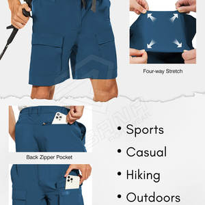 กางเกงขาสั้นคาร์โก้ผ้าลูกฟูกผู้ชายสไตล์สตรีทแวร์ลำลองสำหรับฤดูร้อน ดีไซน์หลายกระเป๋า ลายเรียบ ระบายอากาศได้ดี กันน้ำ - Product Image 5