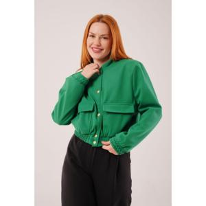 เสื้อแจ็คเก็ตบอมเบอร์สีเขียวประดับกระดุมทองสำหรับผู้หญิง Lustrin - เสื้อคลุมแฟชั่นขายส่งสุดเก๋สำหรับสุภาพสตรี - Product Image 3