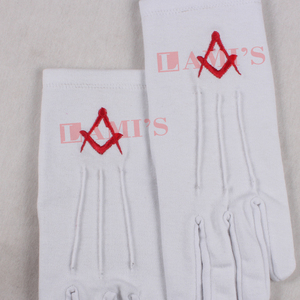 Gants Regalia de franc-maçon en coton à broderie rouge fabriqués en usine avec fonction anti-vibration Design respirant personnalisé Logo personnalisé - Product Image 3
