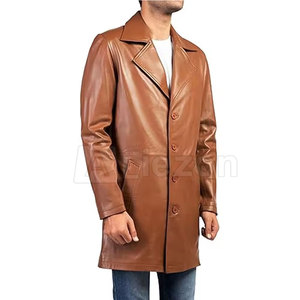 Abrigo de cuero para hombre Abrigo de cuero de ajuste largo para hombre Abrigo de cuero ideal para ropa informal y formal para uso diario - Product Image 3