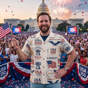 เสื้อเชิ้ตคัมป์คอลลาร์พิมพ์ลายดีไซน์เนอร์ US Freedom Liberty Unity ฉลองครบรอบ 250 ปีสหรัฐอเมริกา สำหรับผู้ชาย - Product Image 2