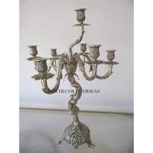 Candélabre rustique vintage art designer argent brillant poli en aluminium coulé et cristal clair perlé bougeoir de l'inde - Product Image 6