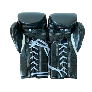 ถุงมือชกมวยสำหรับเล่นยิมสีดำทำจากหนังแท้ - Product Image 2