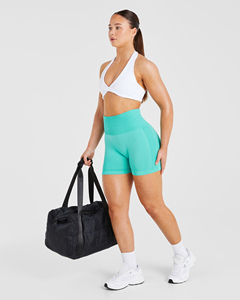 Custom Logo Jade Green Empower <b>Shorts</b> And <b>White</b> Essential Halterneck Sports Bra <b>Women</b> Sets Workout Gym Two Piece Set For <b>Women</b> - Product Image 2