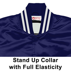 Veste universitaire en satin bleu marine de luxe Baseball Letterman Bomber College Jacket Vêtements de sport athlétiques de haute qualité - Product Image 3