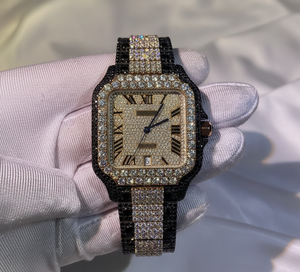 Montre automatique de luxe pour homme, haute qualité, diamants et moissanite, chiffres romains sertis, affichage de la date, design unique - Product Image 1