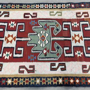 3.3x10 ft <b>Runner</b> Vintage Turkish Rug, <b>Red</b> Animal Print Wool Rug - Product Image 3