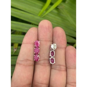 Trendy 925 <b>Silver</b> Natural Ruby <b>Stud</b> Earrings with Gold Plating 14K 18K Rose Gold Materials for Engagement and Party - Product Image 3